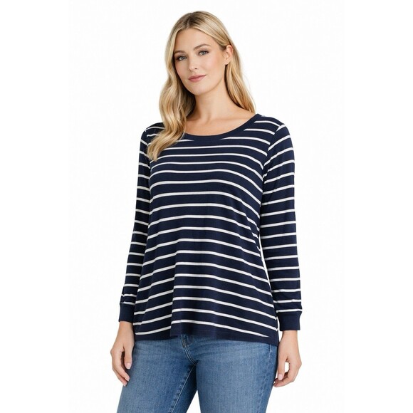 Caslon Tops - Caslon By Nordstrom Navy White Striped Top Long Sleeve Cotton Lightweight XS